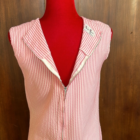 60s 70s Seersucker Candystripe Shift Dress M - Picture 5 of 9